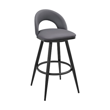 Armen Living Lottech Swivel Counter Stool in Black Metal and Gray Faux Leather 840254335332